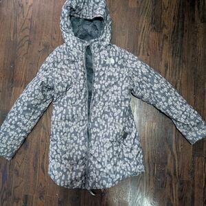 The North Face Reversible Kids Gray Patterned Puffer Jacket Very Warm